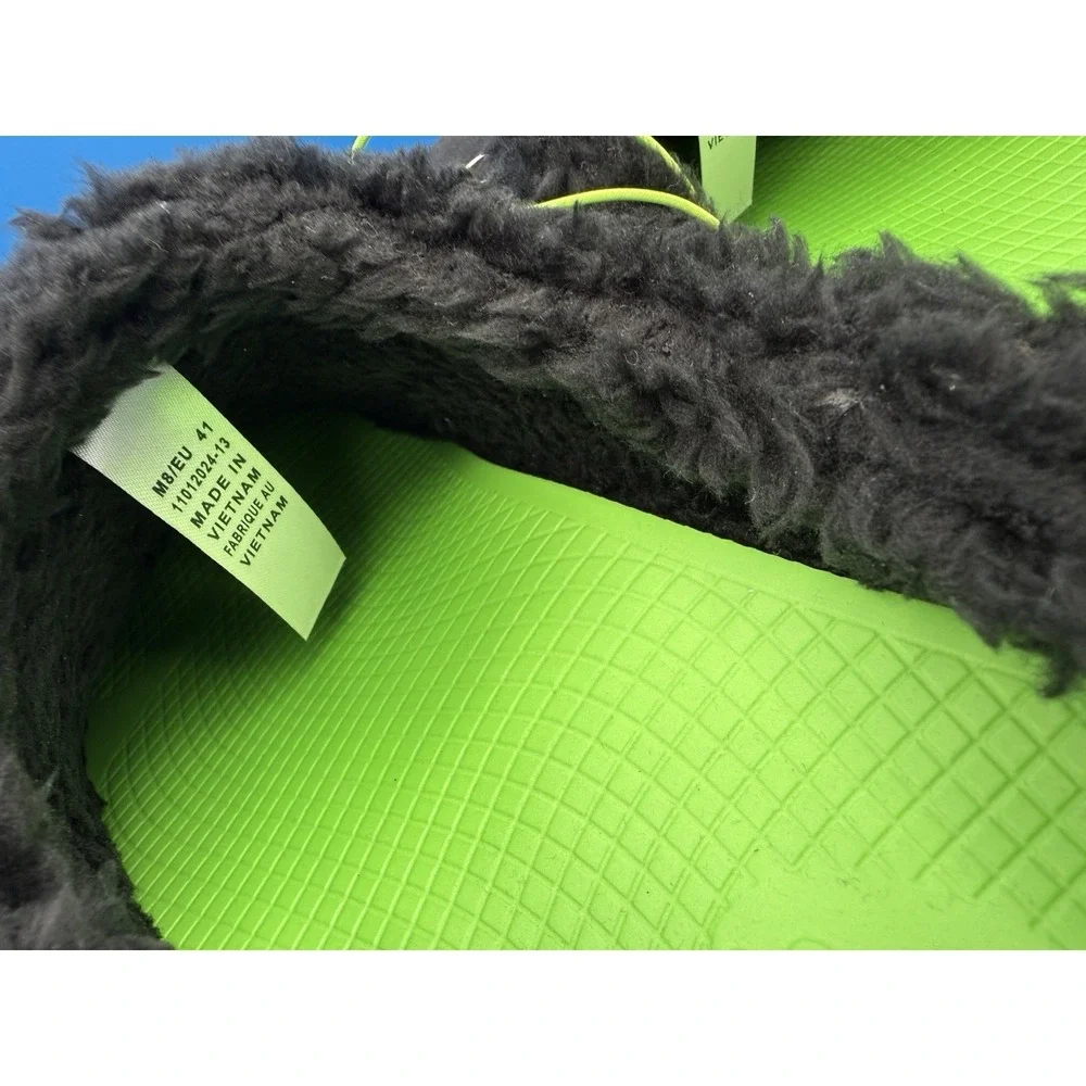 Oofos Oocoozie Mule Mens Size 8 Black Sherpa Comfort Recovery Slip‎ On Shoes